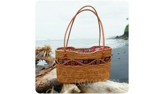 natural handmade rattan shopping handbags leather handle